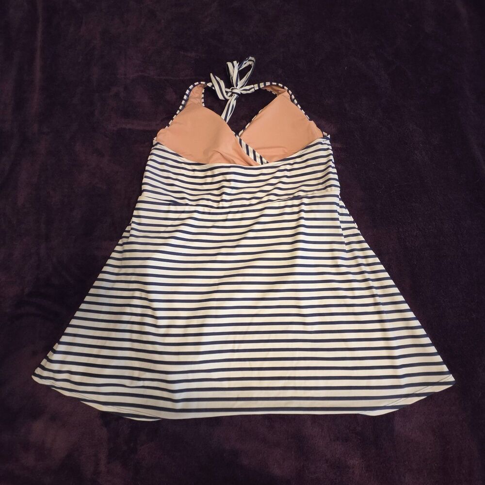 J. Crew Navy White Striped Halter Skirted Bathing Suit Womens Size 14 - Picture 2 of 7